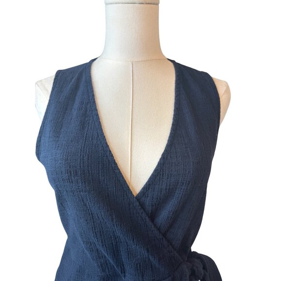 2/$30 Madewell Small Texture & Thread Navy Sleeveless Dress Tie Waist - Picture 5 of 15
